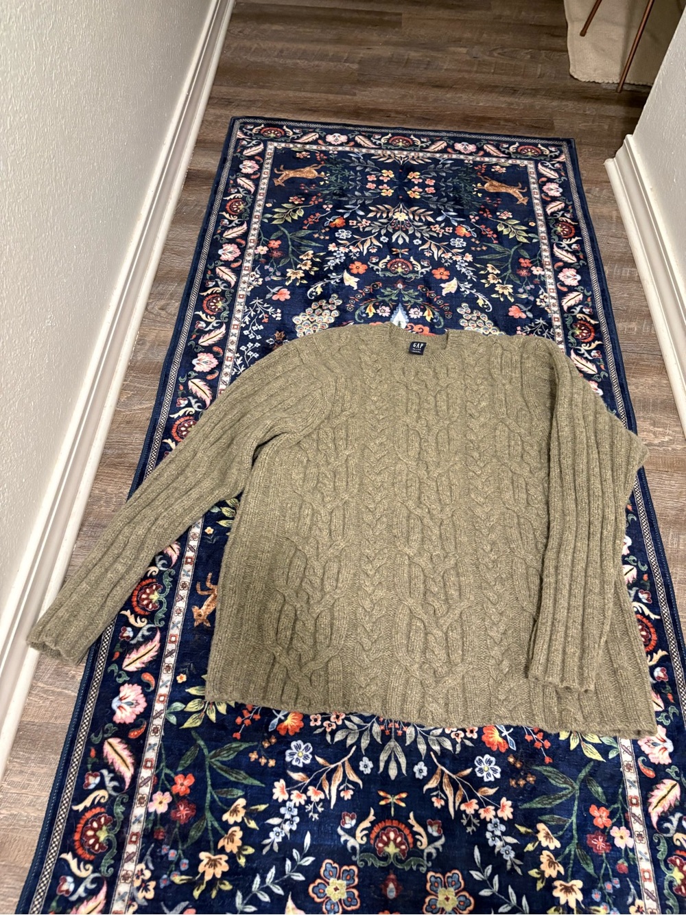 GAP Olive Green Cable Knit Crewneck Sweater
